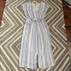 White & Blue Striped Jumpsuit